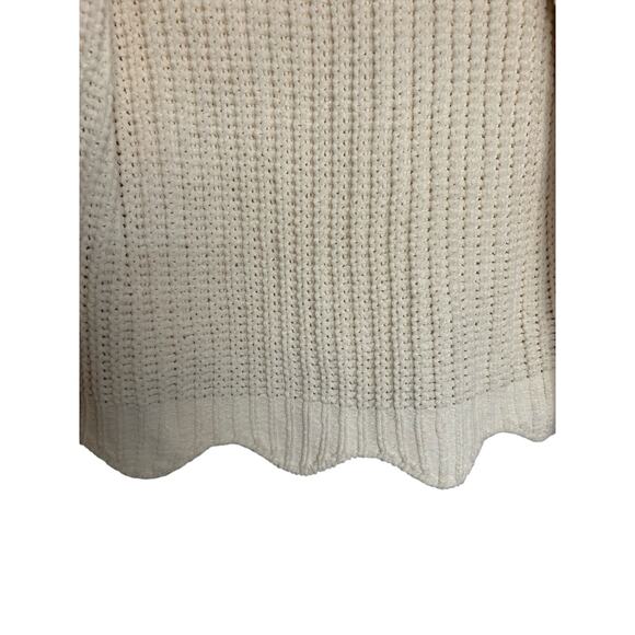 Tory Sport Chunky Knit Scalloped Hem Fisherman Boxy Fit Sweater Cream Sz XS - Picture 5 of 7
